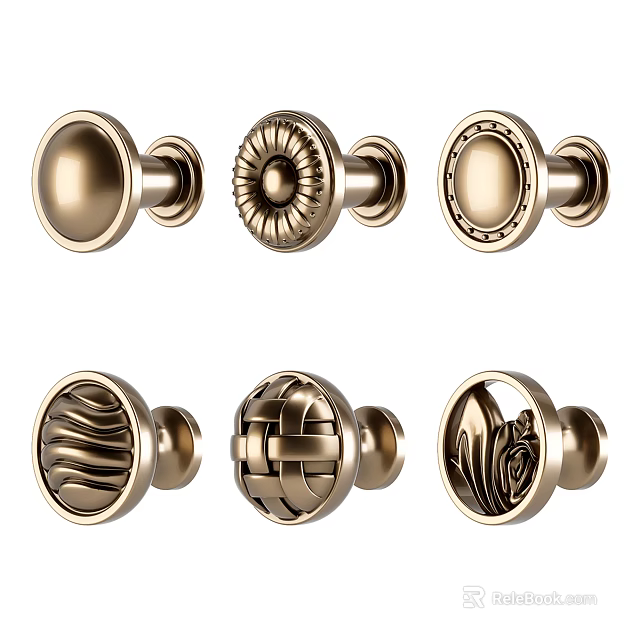 Decorative Golden Brass Cabinet Knobs With Multiple Intricate Designs For Furniture Doors 3d model 