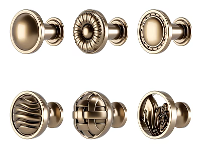 Decorative Golden Brass Cabinet Knobs With Multiple Intricate Designs For Furniture Doors 3d model