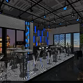 Modern Bar Interior With Neon Lights Green Wall Decor And Bar Stools