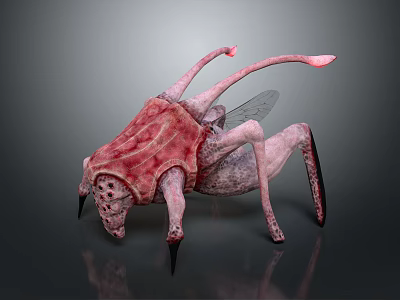 Red Insect Monster Game Movie Character With Multiple Limbs Wings Body Holes And Spiked Limbs 3d model