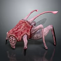 Red Insect Monster Game Movie Character With Multiple Limbs Wings Body Holes And Spiked Limbs