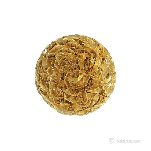 Golden Spherical Decorative Ornament Made Of Intricate Leaf Like Structure 3d model 
