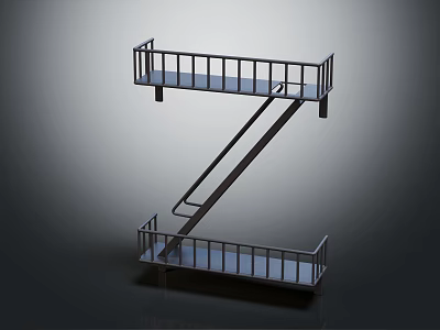 Modern Z Shaped Staircase Furniture With Metal Railings And Platforms Design 3d model