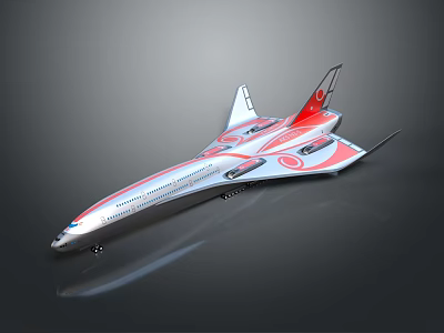 Futuristic Cosmic Spaceship Featuring Streamlined Silver Red Design Wings and Tail for Aerospace Missions 3d model