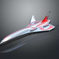 Futuristic Cosmic Spaceship Featuring Streamlined Silver Red Design Wings and Tail for Aerospace Missions