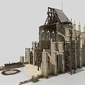 Ancient Gothic Architecture Under Construction with Stone Walls Wooden Frames Arches and Spires
