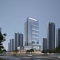 Modern Residential Building With Glass Facade Among High Rise Structures And Greenery