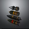 Military Artillery Shells Different Colored Designs Metallic Texture Stripes Color Bands Stacked On Gray Background