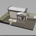 Classical Building Model Featuring Stone Structure Tiled Roof Columned Portico Steps And Paved Ground
