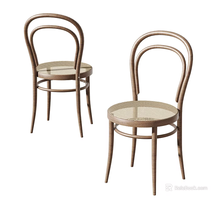 Two Modern Leisure Chairs With Rattan Seat And Curved Metal Backrest Design 3d model 