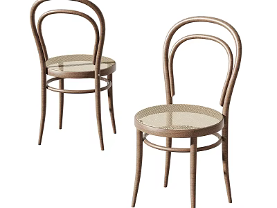 Two Modern Leisure Chairs With Rattan Seat And Curved Metal Backrest Design 3d model