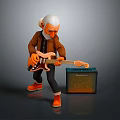A Senior Man With White Hair Playing Electric Guitar Near Amplifier In Brown Jacket