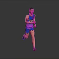 Male Runner in Blue and Pink Sportswear Running on Gray Background