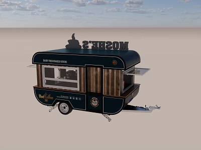 Modern Street Food Trailer With Wooden Panels Window And Logo Design 3d model
