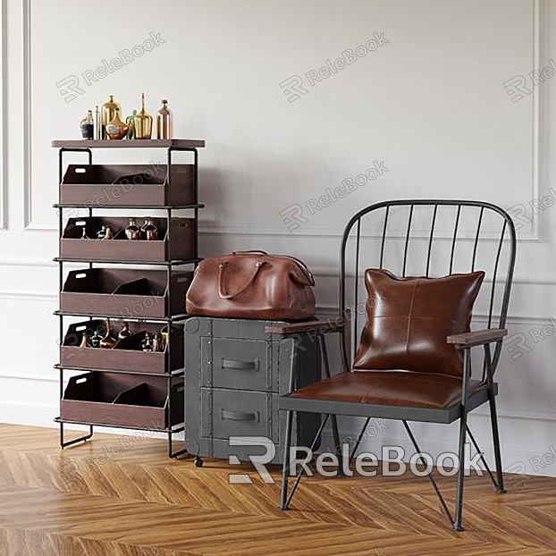 Industrial-style leather chair stool combination model