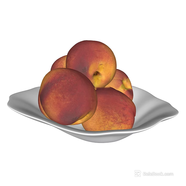 Healthy Juicy Fresh Ripe Peaches Arranged on a White Decorative Plate 3d model 