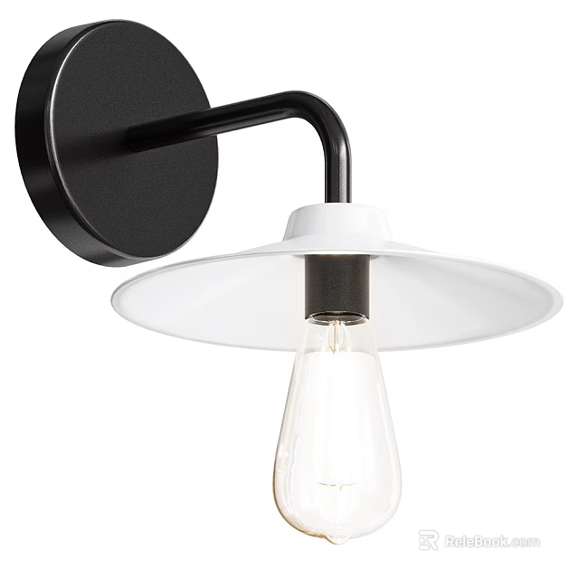 Modern Wall Sconce With Black Base White Shade And Transparent Bulb Design 3d model 