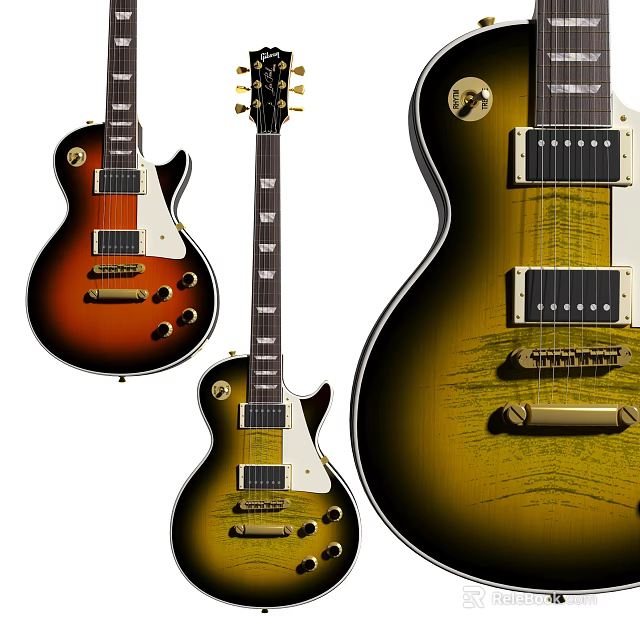 Musical Instruments Electric Guitars With Different Sunburst Finish And Wooden Body Design 3d model 