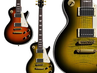 Musical Instruments Electric Guitars With Different Sunburst Finish And Wooden Body Design 3d model