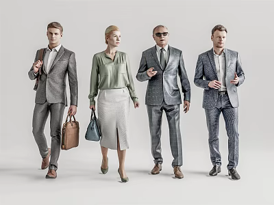 Group of Four Business People Walking in Formal Suits on Simple Background 3d model
