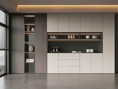 Modern Sleek Wine Cabinet Design With LED Lighting Glass Doors And Display Shelves 3d model