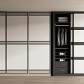 Modern Wardrobe With Sliding Doors Hanging Rails Drawers And Shelves In Black White