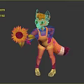 Game Movie Fox Character With Orange Fur Holding Sunflower In Yellow Overalls