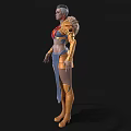 Fantasy Woman in Red Top Blue Skirt with Golden Ornaments and Boots