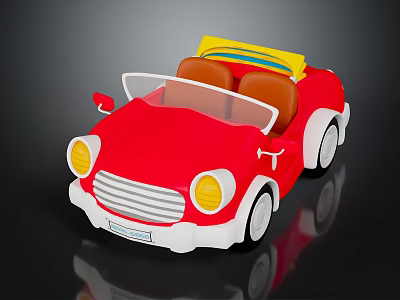 Red Convertible Toy Car With Yellow Top Brown Seats White Wheels And Headlights 3d model