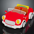 Red Convertible Toy Car With Yellow Top Brown Seats White Wheels And Headlights
