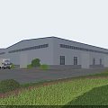 Modern Industrial Factory Building Exterior With Steel Structure Large Windows And Green Landscaping