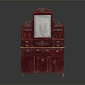 Ornate Red Traditional Wooden Dressing Table With Carved Mirror Drawers And Cabinets