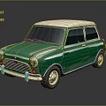 Classic Green Compact Car With White Roof And Retro Exterior Design