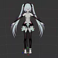 Anime Style Game Character With Long Turquoise Blue Hair Mechanical Outfit And Arms Extended Pose