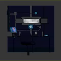Futuristic Workspace With Multiple Screens Blue Lighting Console And Chair