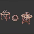 Decorative Vintage Furniture Set with Metal Frames Wooden Bases and Sphere Accents