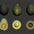 Fresh Ripe Avocados Whole and Halved with Green Flesh and Pit