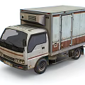 Old Rusty White And Brown Box Truck With Double Doors And Roof Ventilation Unit