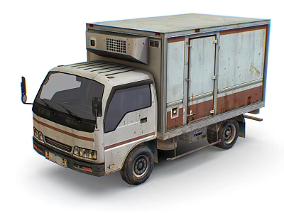 Old Rusty White And Brown Box Truck With Double Doors And Roof Ventilation Unit 3d model Old Rusty White And Brown Box Truck With Double Doors And Roof Ventilation Unit 3d model