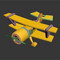 Yellow Biplane Passenger Plane Model With Silver Components And Propeller 3d model