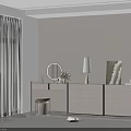 Modern White Vanity with Drawers Mirror Table Lamp Artwork Stool and Minimalist Interior 3d model