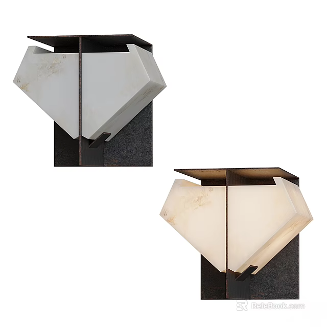 Modern Wall Lamp With White Marble Shade And Black Metal Geometric Frame Design 3d model 