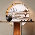 New Chinese Style End View Table Vase Ornaments Tea Set Chandelier Background Wall 3d model