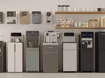 Modern Household Electrical Appliances Including Water Dispensers And Wall Mounted Devices In Various Colors 3d model