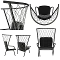 Elegant Modern Leisure Chair With Metal Frame Black Cushion And Woven Mesh Design