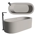 Sleek Modern Freestanding Bathtub With Light Beige Finish And Black Faucet