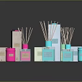 Fragrance Cosmetic Products Featuring Colorful Bottles Boxes Reed Diffusers And Scented Candles