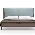 Modern Double Bed With Light Blue Upholstered Headboard And Wooden Frame 3d model