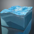 Blue Transparent Cube With Textured Ice Like Crystal Surface And Reflective Base 3d model