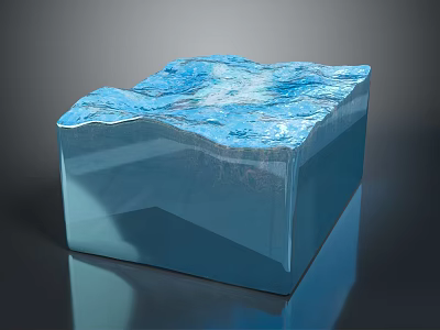 Blue Transparent Cube With Textured Ice Like Crystal Surface And Reflective Base 3d model